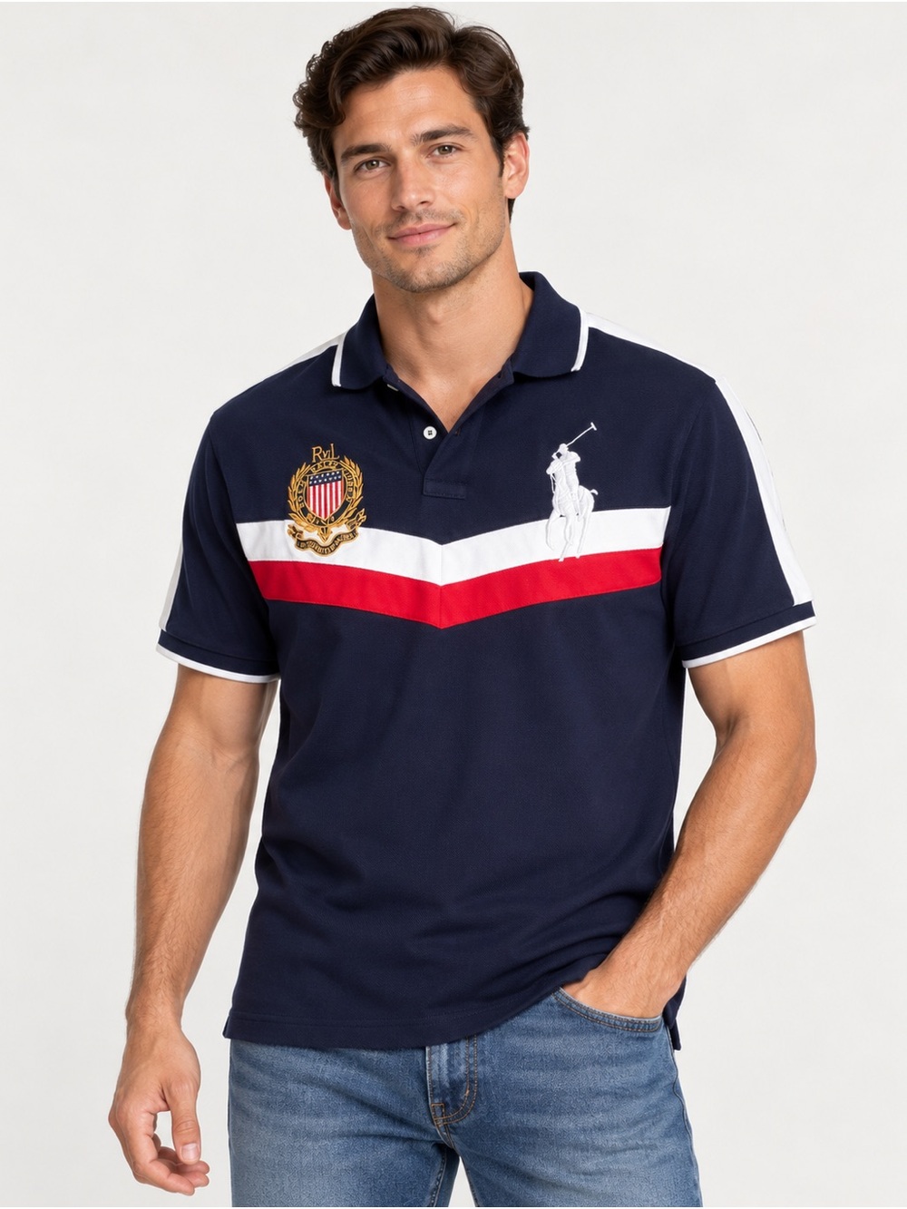 Polo Ralph Lauren XXL Classic Fit Big Pony Crest Polo Navy Red White